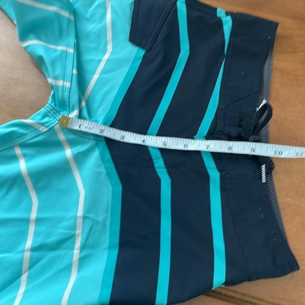VOLCOM Boys Striped Board Shorts Size 25 Swim Trunks Blue Mod-Tech